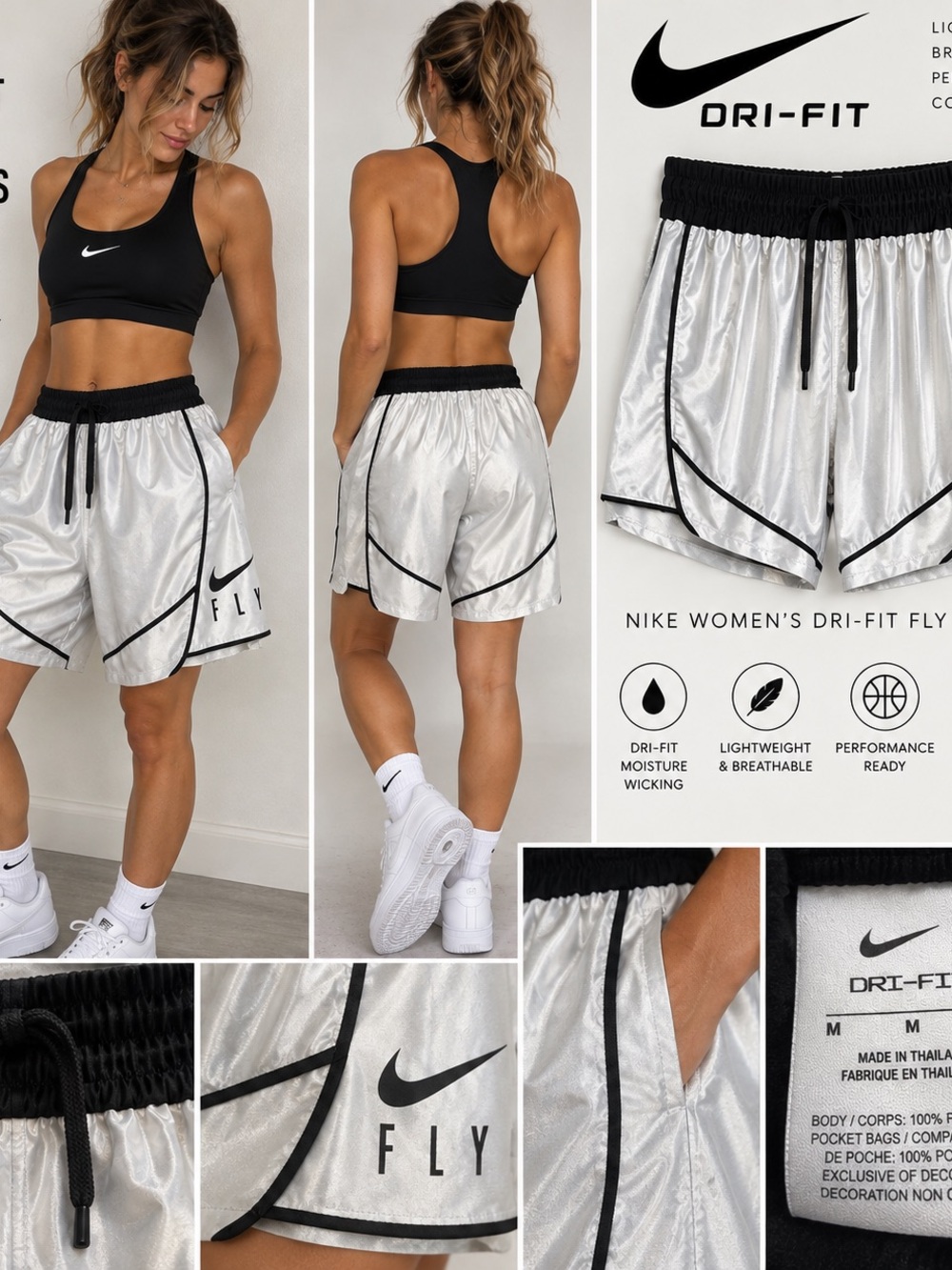 Nike Women's Dri-FIT Fly Silver Athletic Shorts